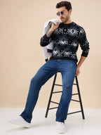 Mens All Over Fair Isle Round Neck Regular Fit Full Sleeves Sweater