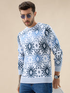 Mens All Over Fair Isle Round Neck Regular Fit Full Sleeves Sweater