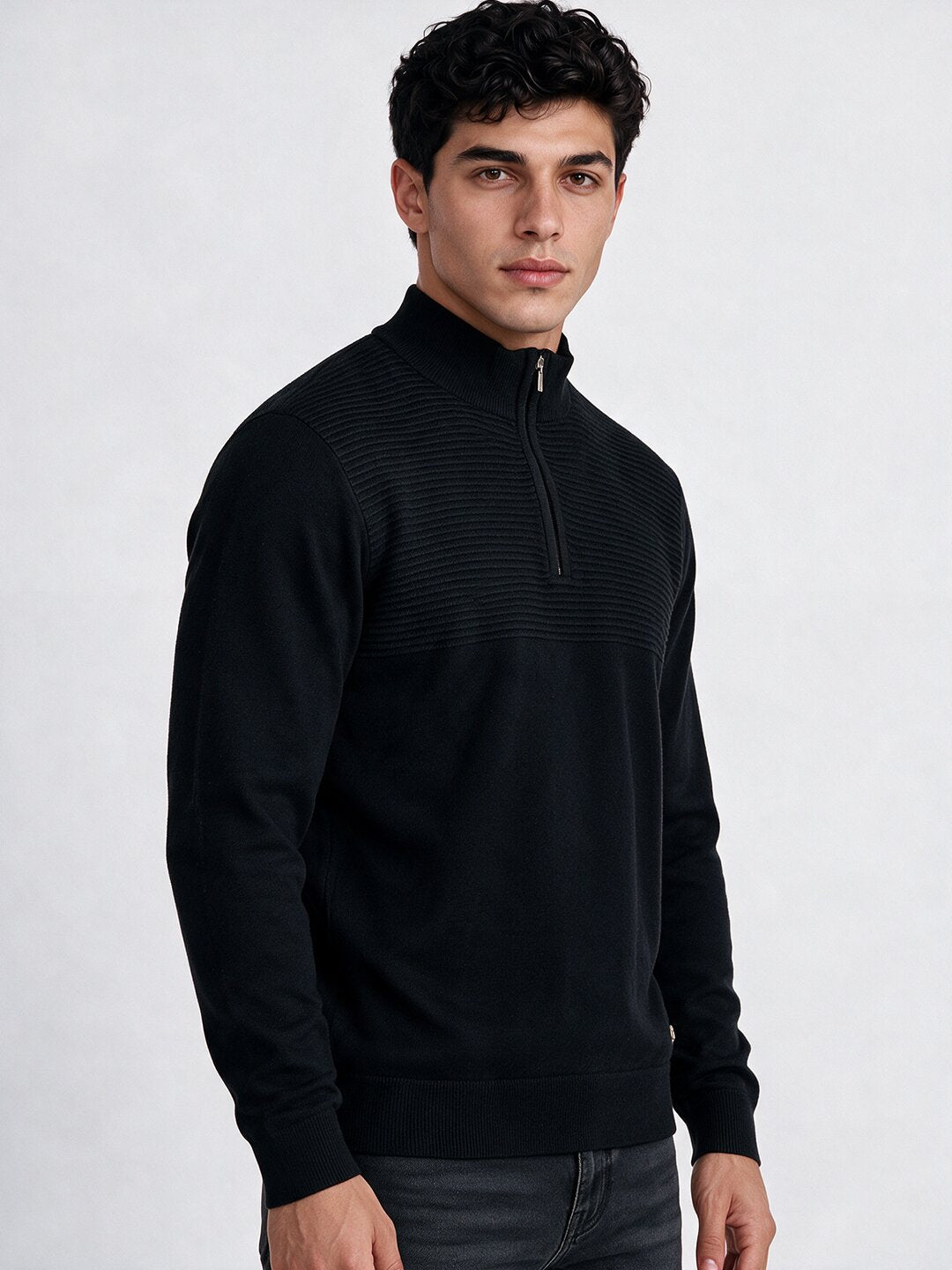 Men's Self Design High Neck Full Sleeve Sweater