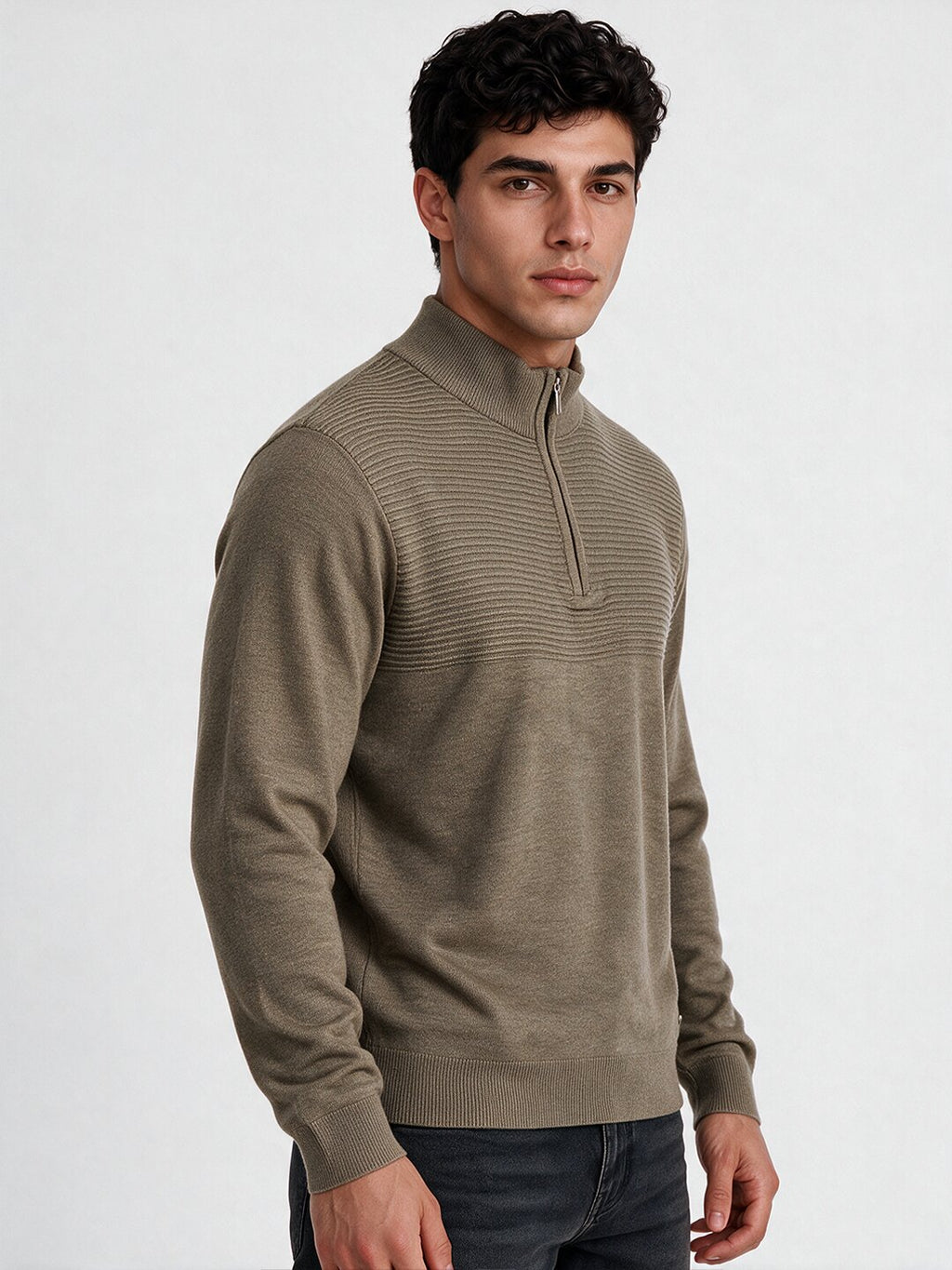 Men's Self Design High Neck Full Sleeve Sweater