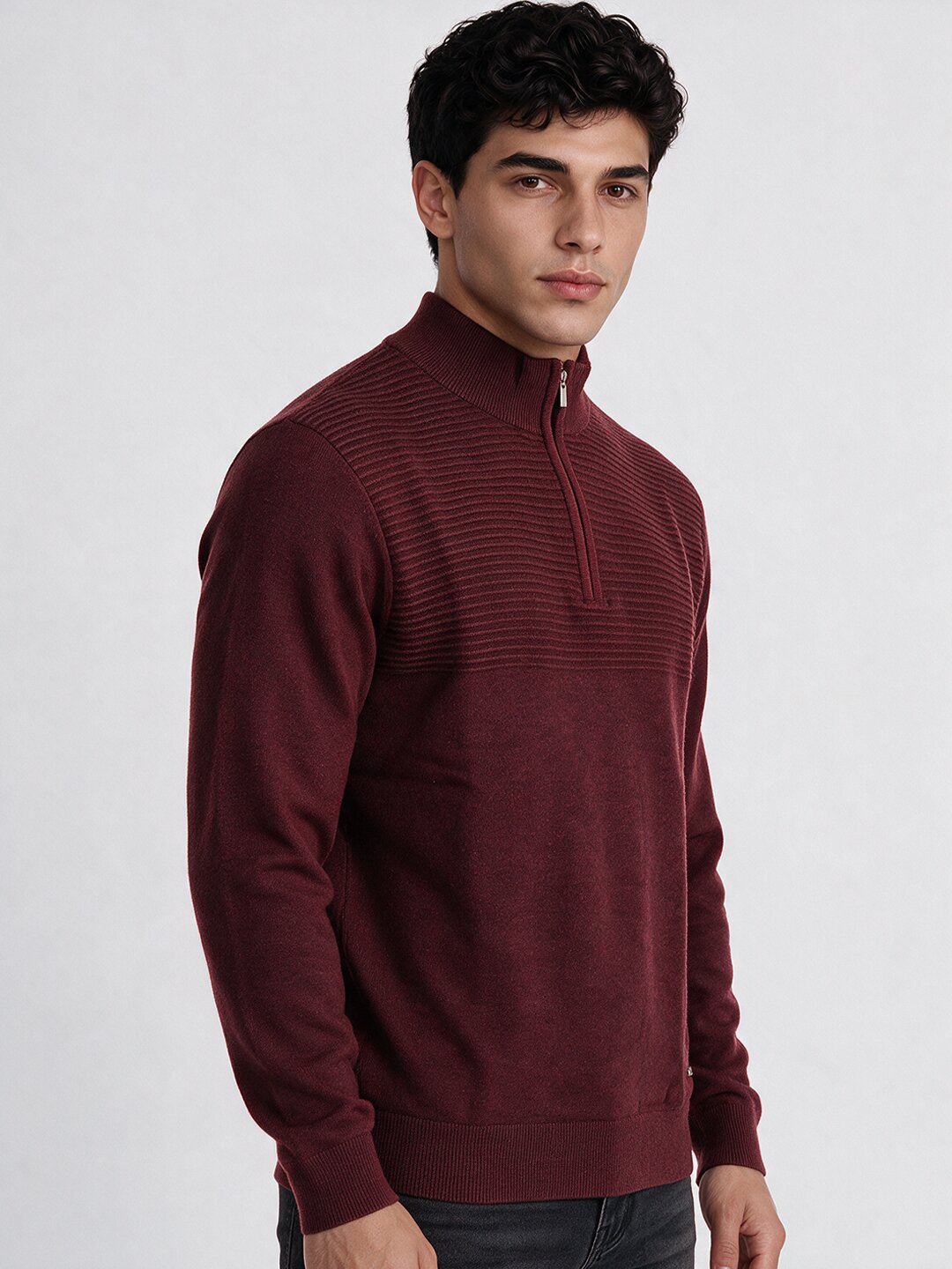 Men's Self Design High Neck Full Sleeve Sweater Secondary image
