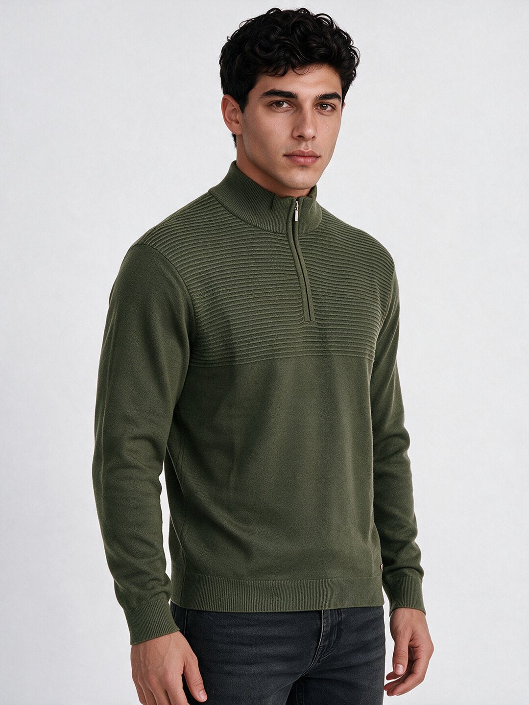 Men's Self Design High Neck Full Sleeve Sweater