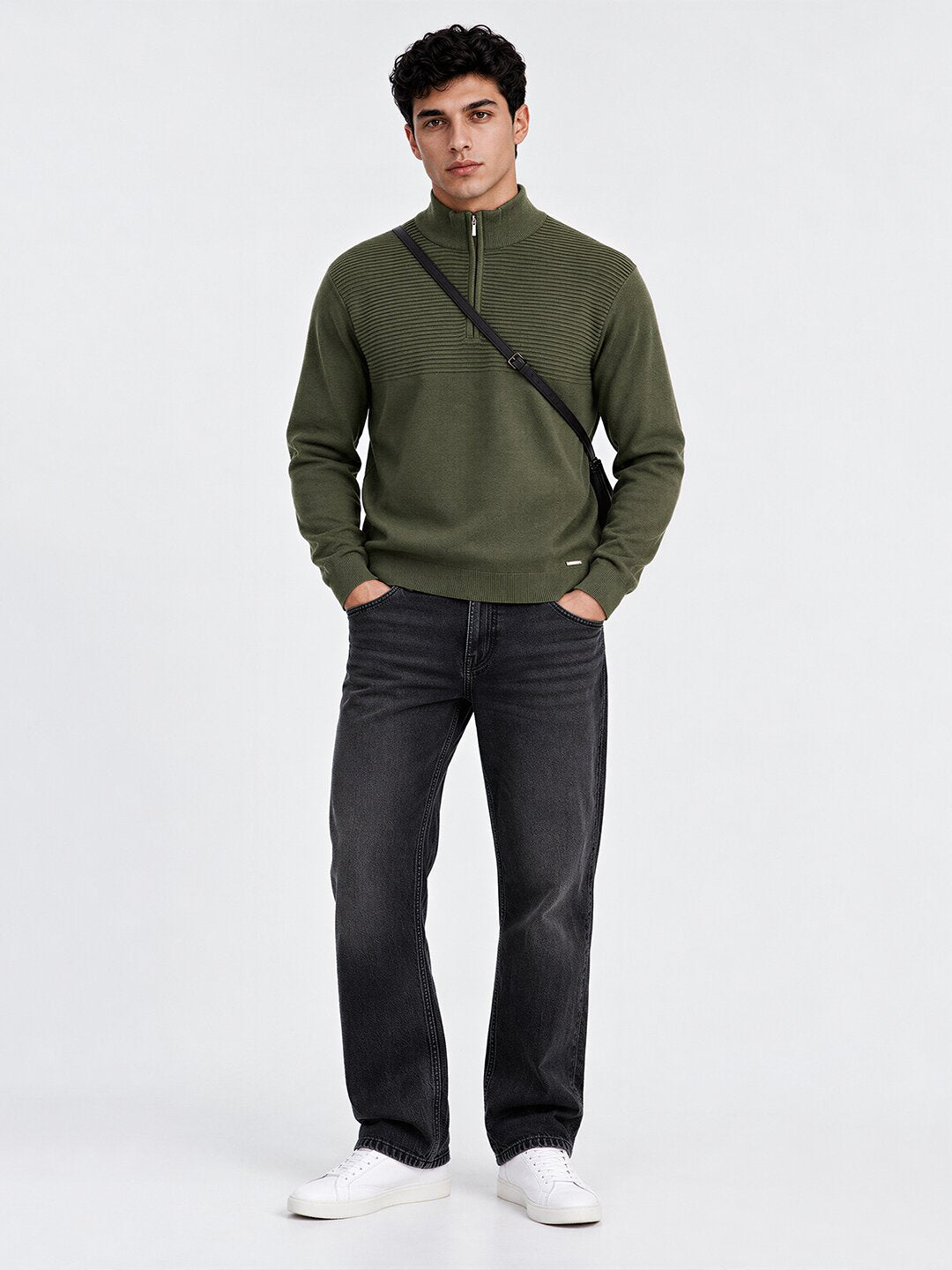 Men's Self Design High Neck Full Sleeve Sweater