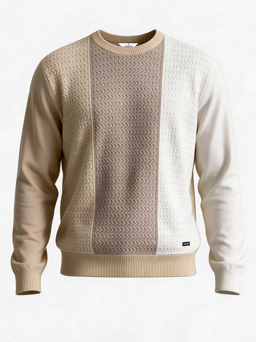 Beige Colourblock Cable Knit Sweater