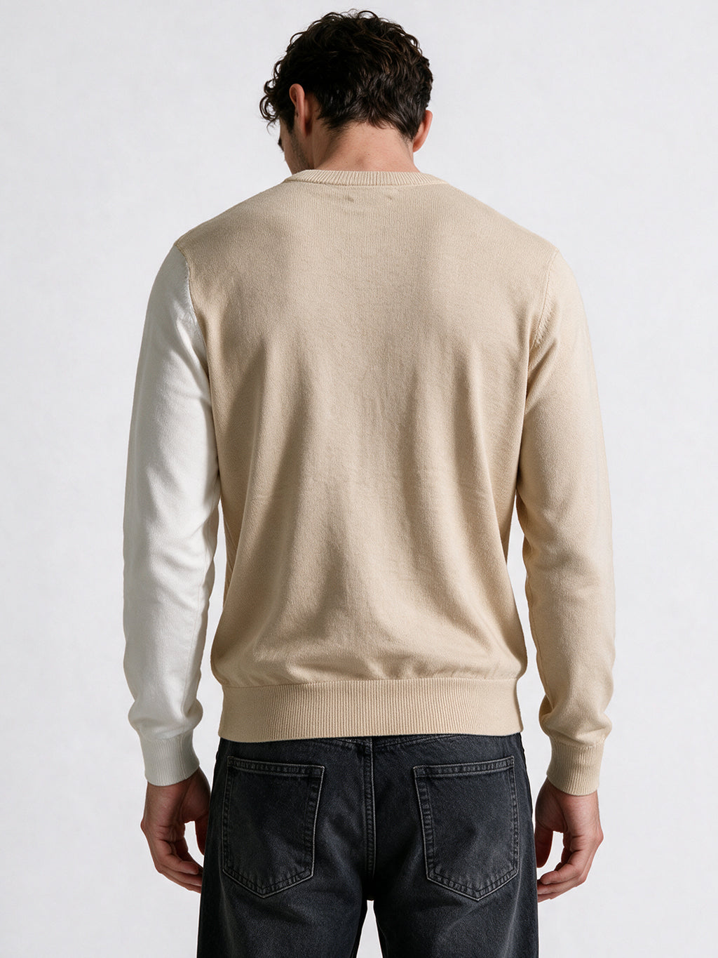 Beige Colourblock Cable Knit Sweater