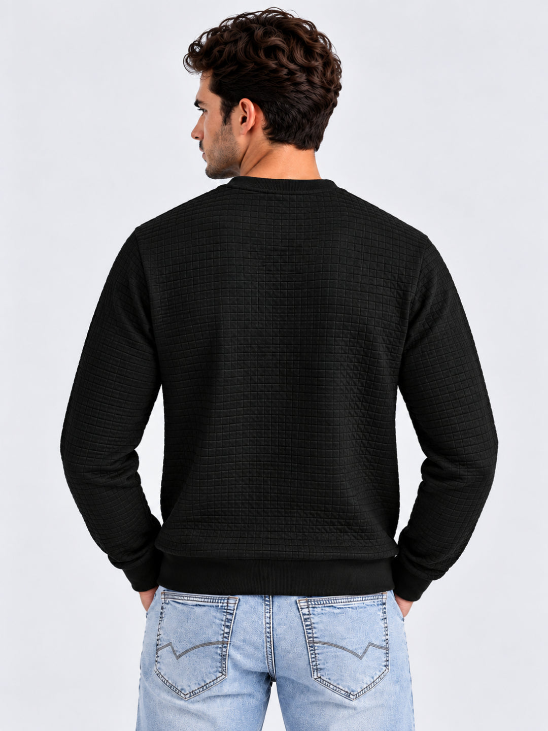 Black Textured Crew Sweater