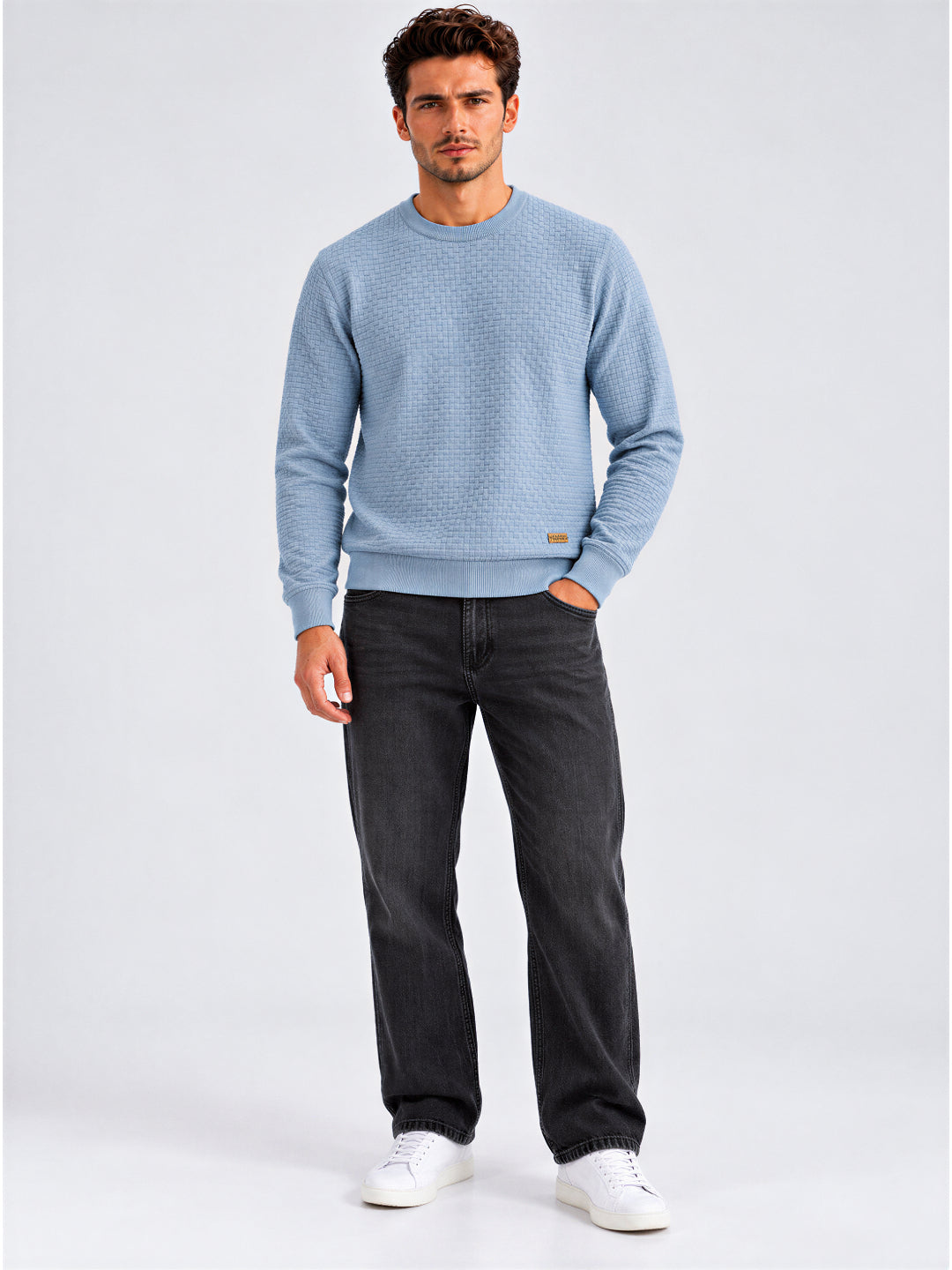 Mid Blue Textured Crew Sweater Main image