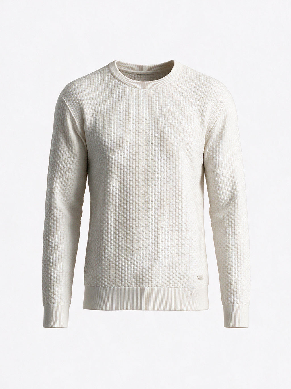 Men's 100% Cotton Self Design Round Neck Long Sleeve Sweater
