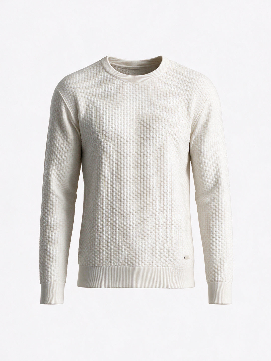 Men's 100% Cotton Self Design Round Neck Long Sleeve Sweater