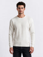 Men's 100% Cotton Self Design Round Neck Long Sleeve Sweater