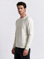Men's 100% Cotton Self Design Round Neck Long Sleeve Sweater