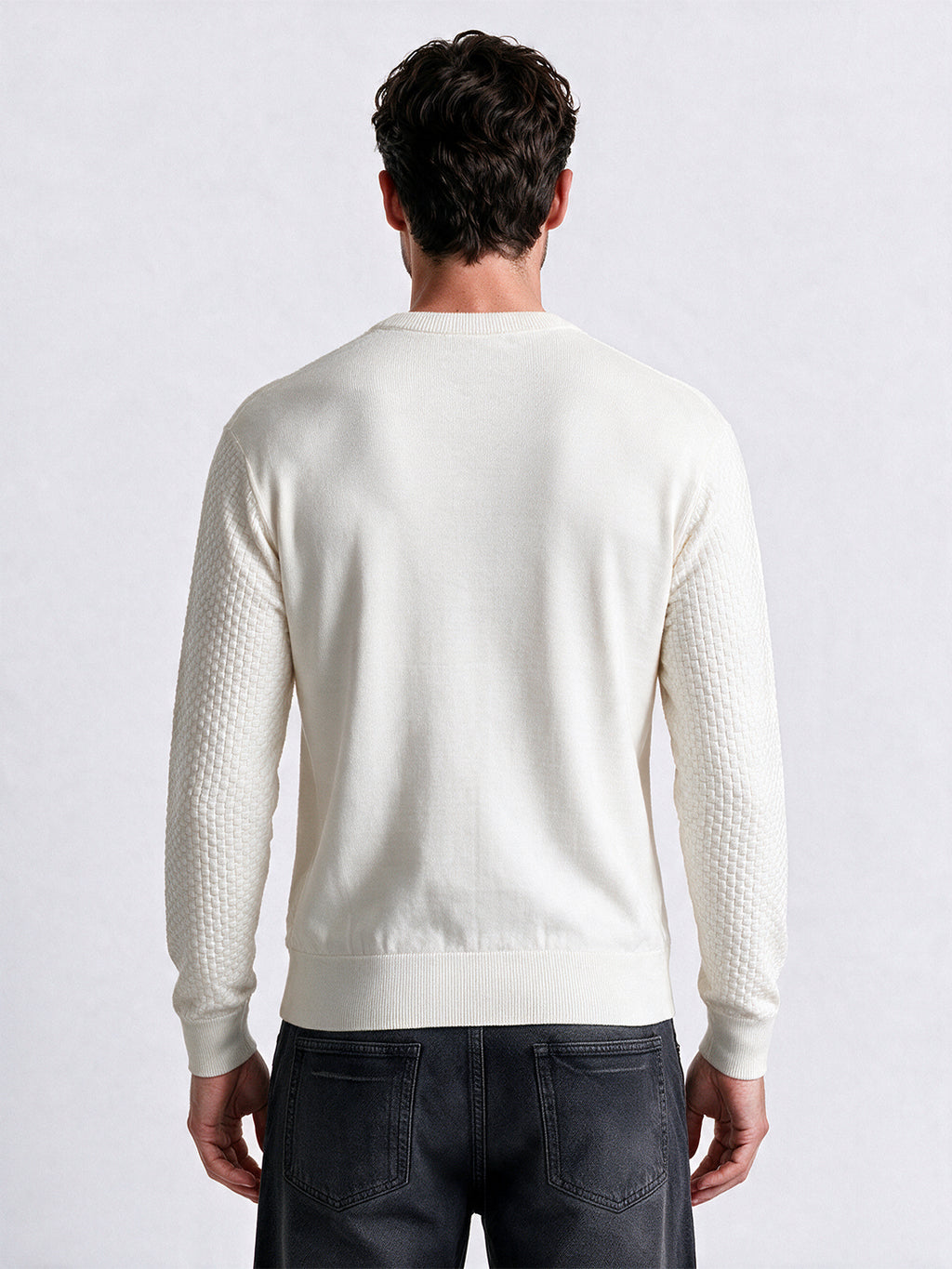 Men's 100% Cotton Self Design Round Neck Long Sleeve Sweater