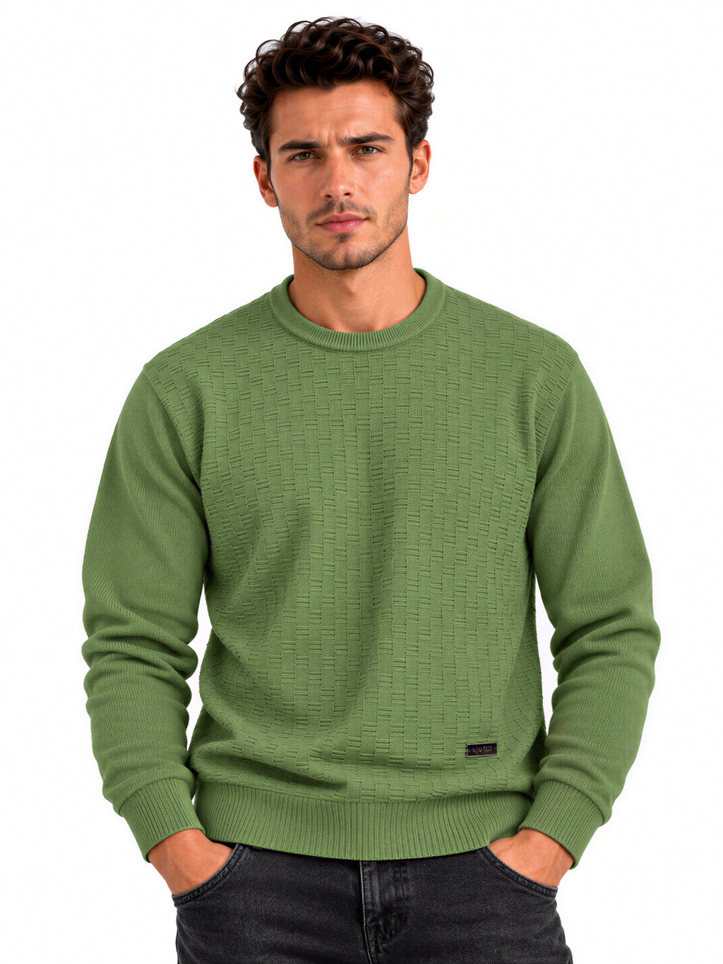 Sage Basketweave Crew Sweater