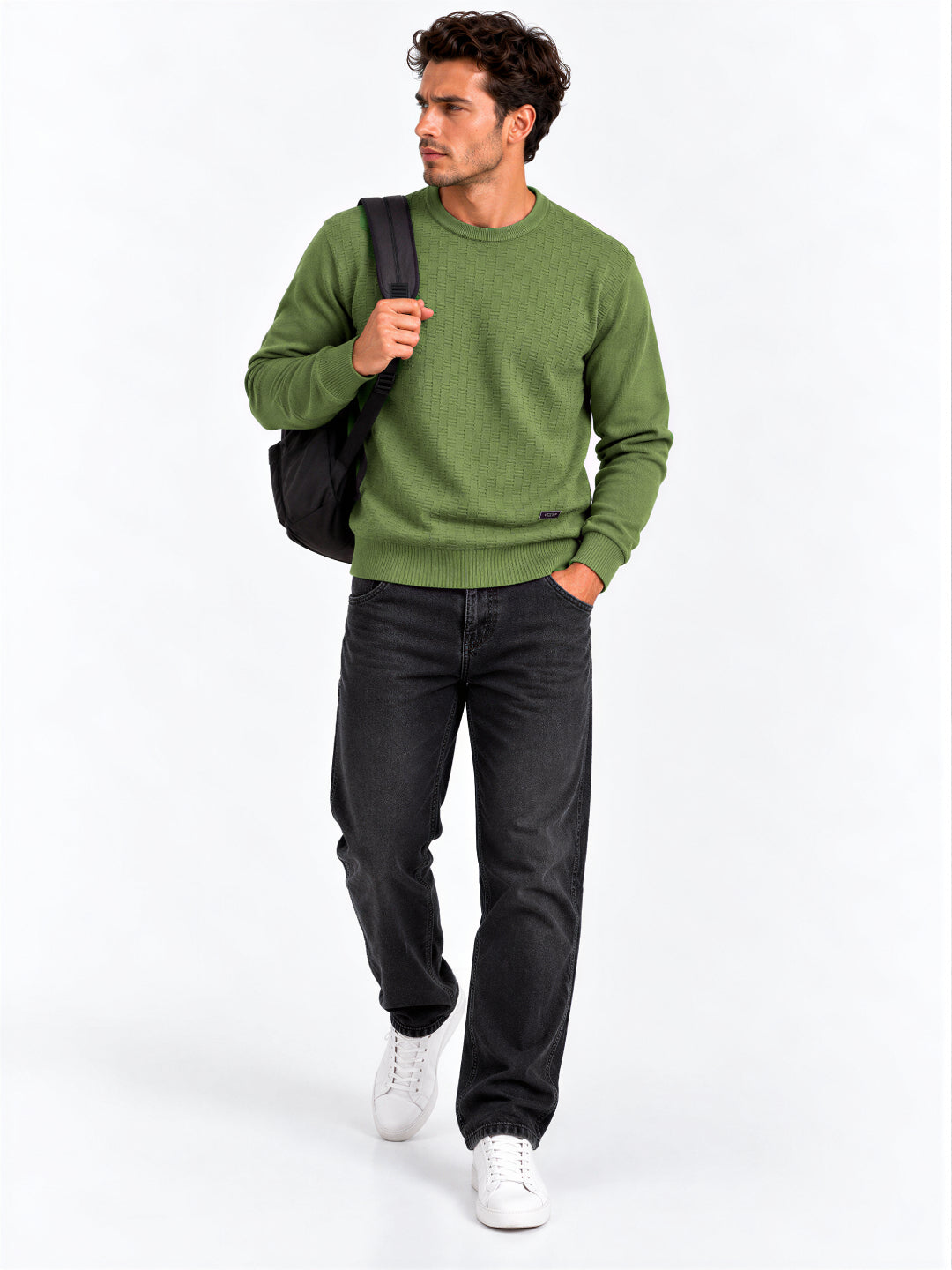 Sage Basketweave Crew Sweater Main image
