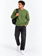 Sage Basketweave Crew Sweater