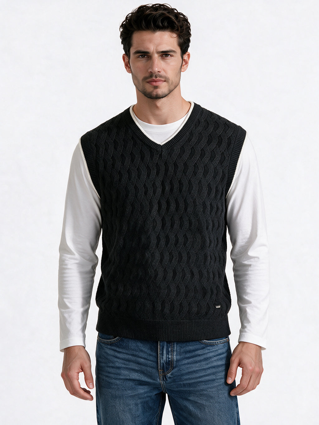Black Cable Knit Sweater Vest
