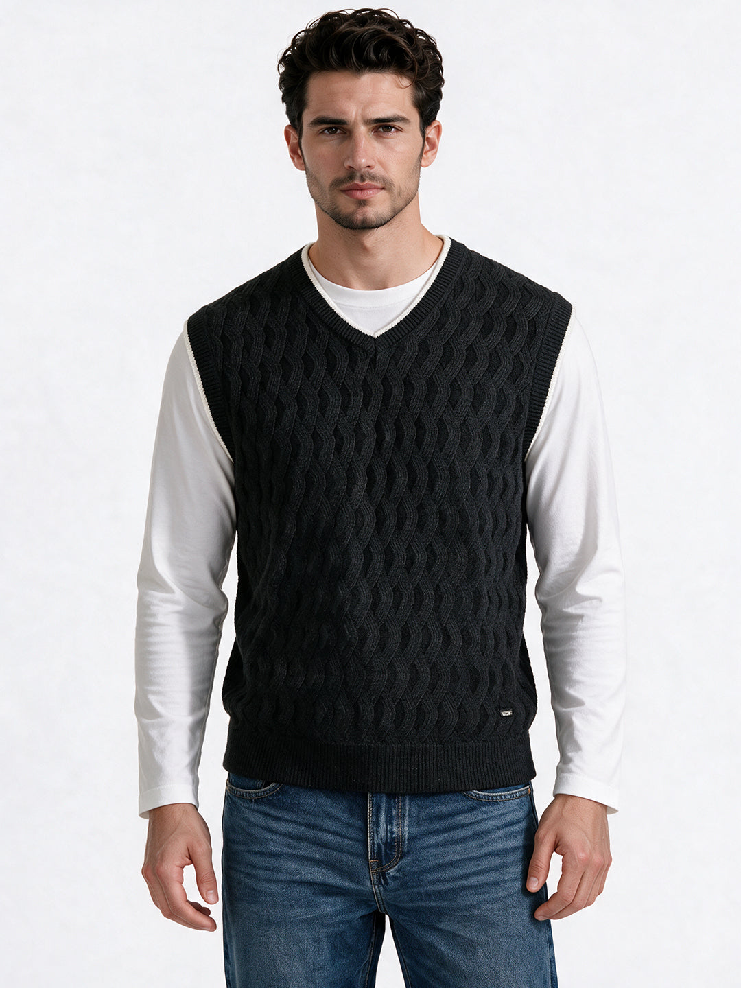 Black Cable Knit Sweater Vest
