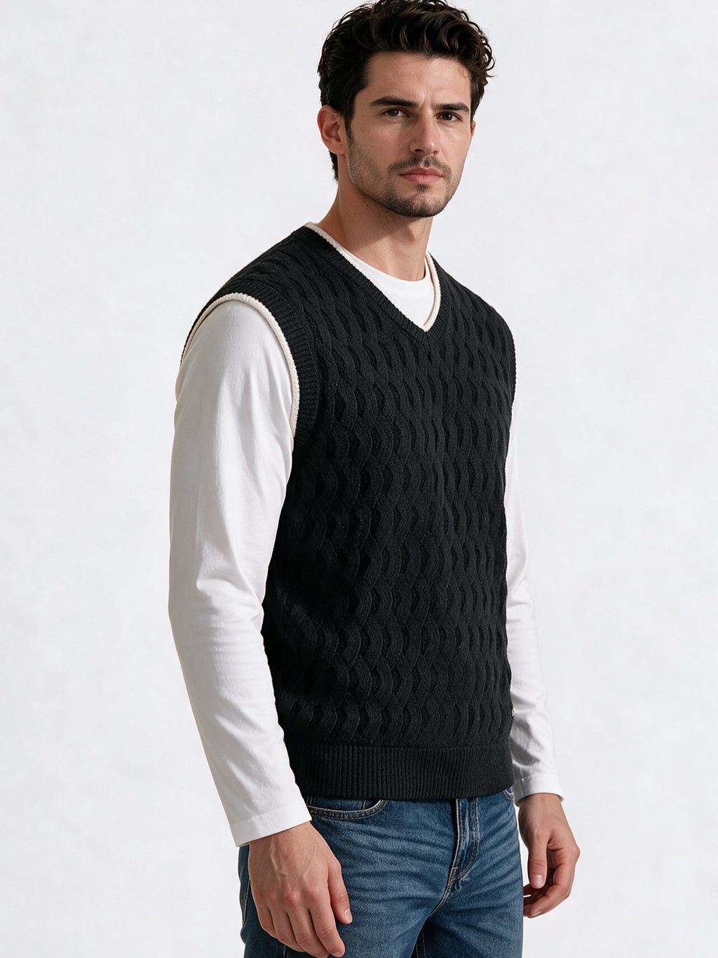 Black Cable Knit Sweater Vest