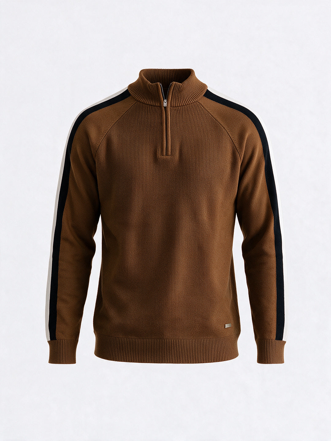Camel Stripe Sleeve Half-Zip Sweater Secondary image