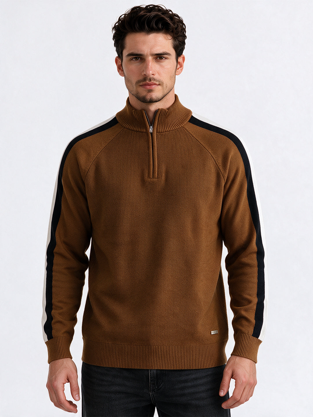 Men's 100% Cotton Self Design High Neck Long Sleeve Sweater