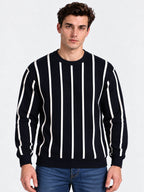 Navy Striped Round Neck Tshirt
