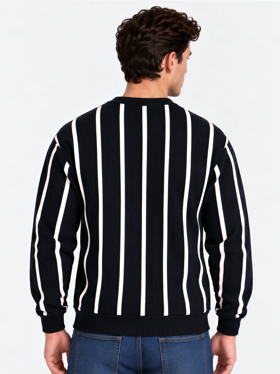 Navy Striped Round Neck Tshirt
