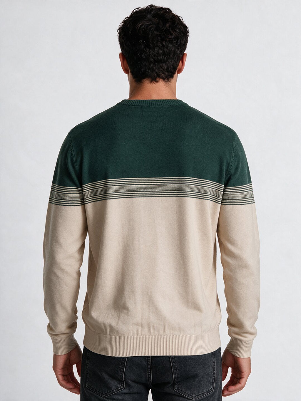 Men's Textured Striped Round Neck Regular Fit Sweater