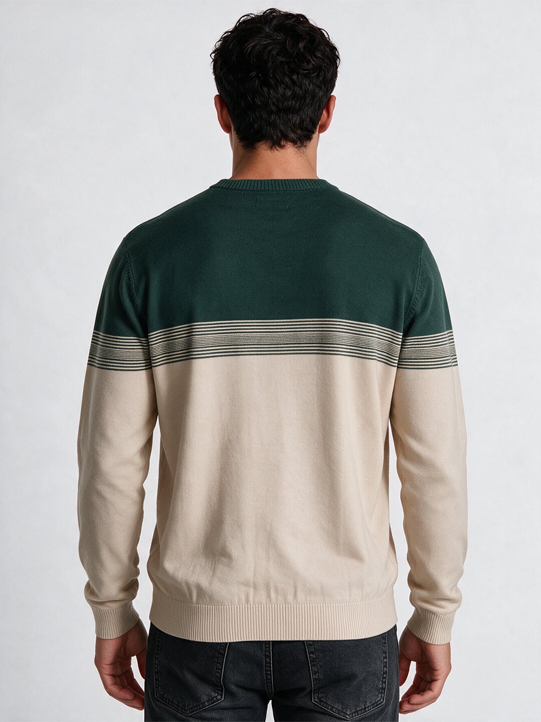 Men's Textured Striped Round Neck Regular Fit Sweater