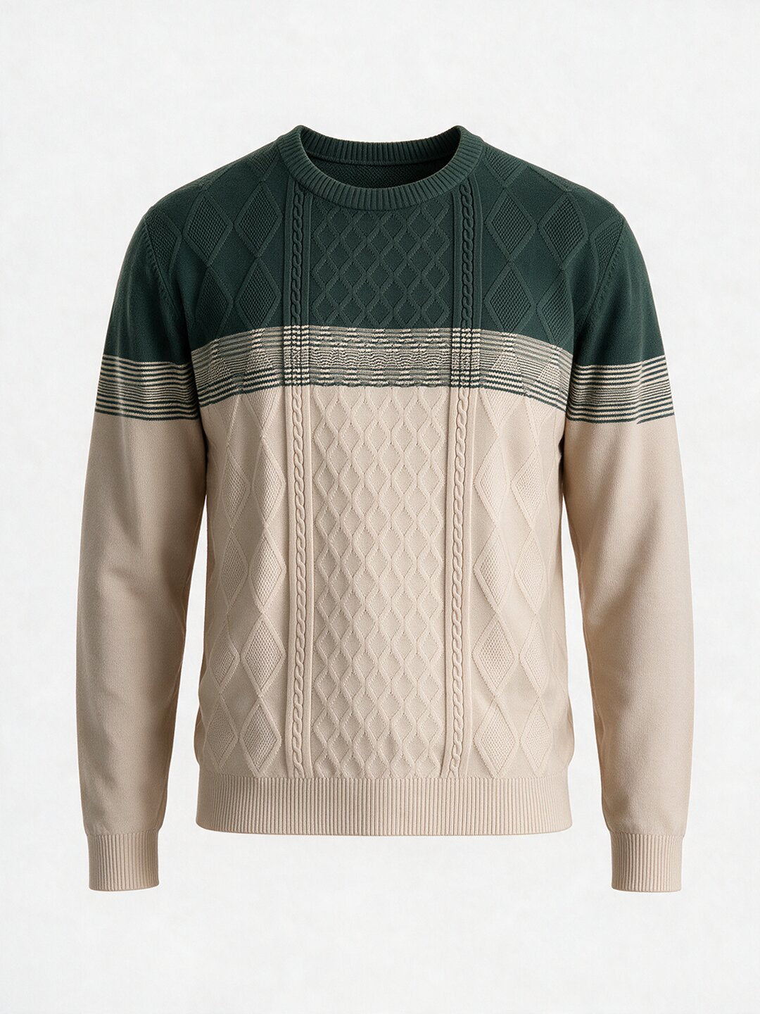 Forest Green Cable Colourblock Sweater Secondary image