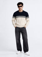 Men's Textured Striped Round Neck Regular Fit Sweater