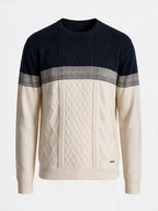 Men's Textured Striped Round Neck Regular Fit Sweater