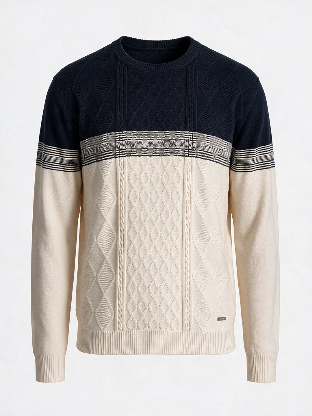 Men's Textured Striped Round Neck Regular Fit Sweater