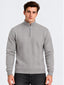 Grey Chevron Knit Half-Zip Sweater