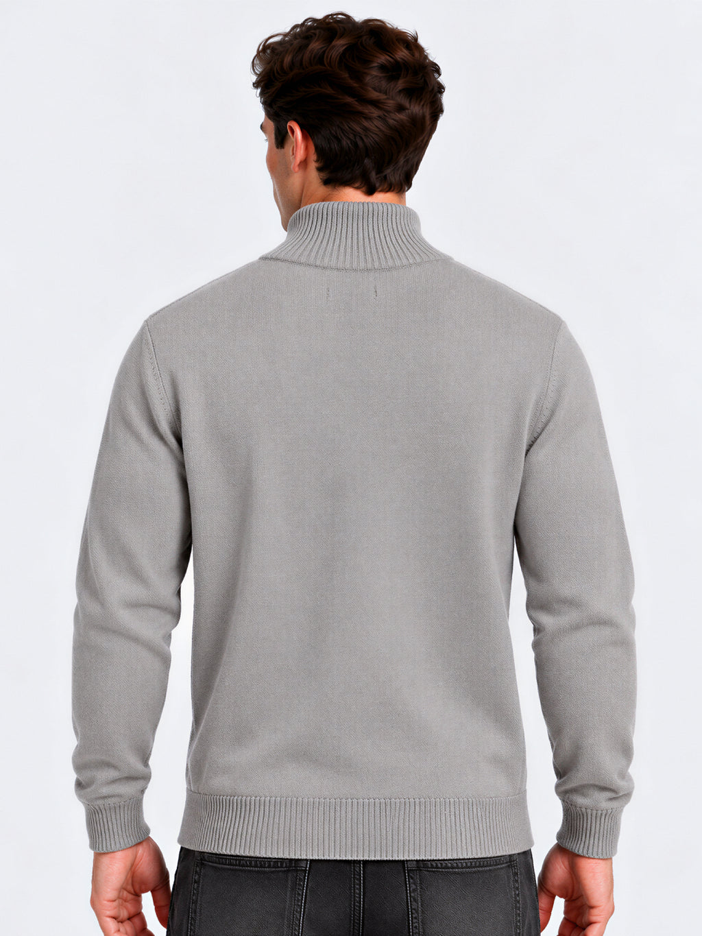 Grey Chevron Knit Half-Zip Sweater