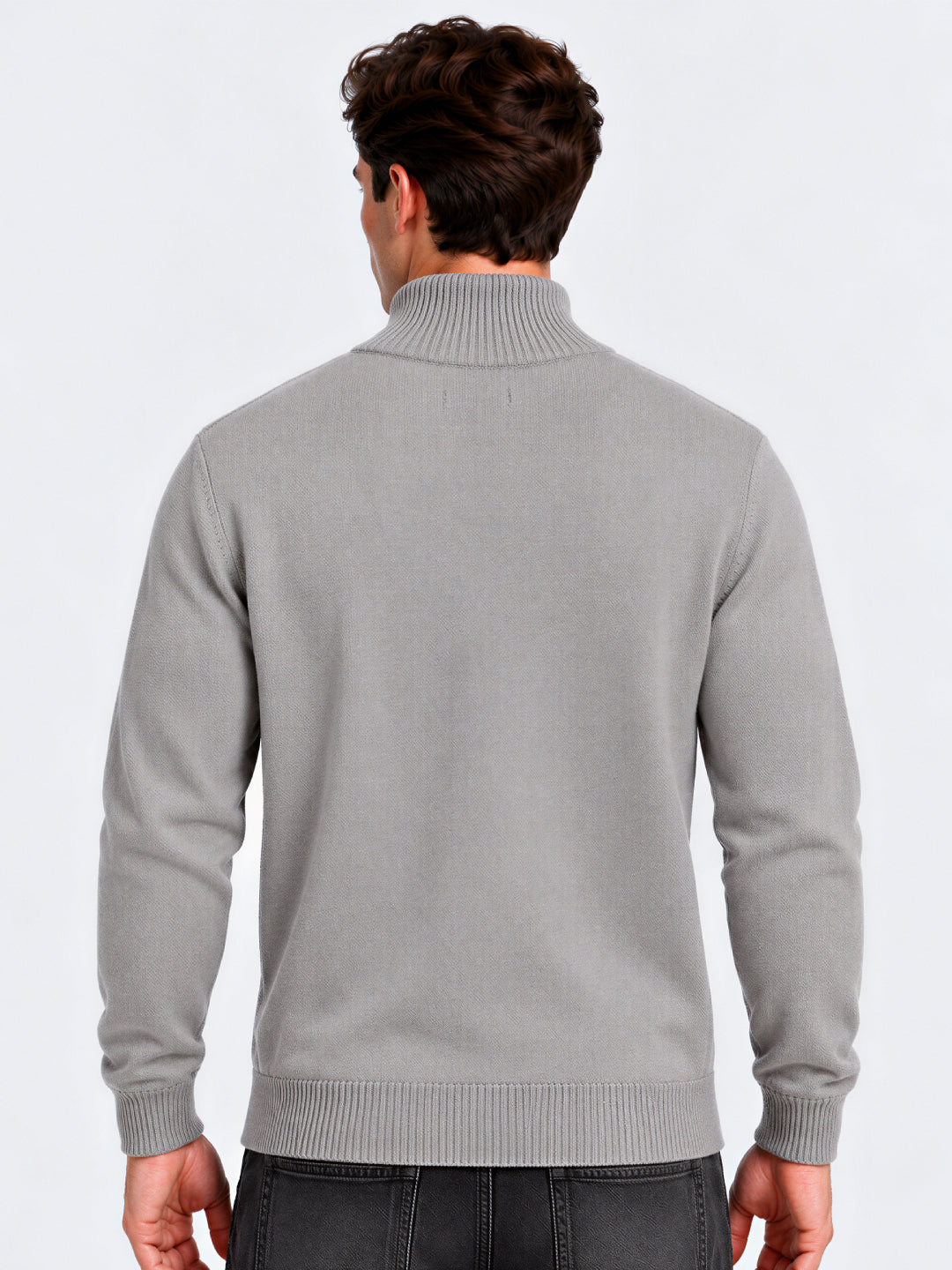Grey Chevron Knit Half-Zip Sweater