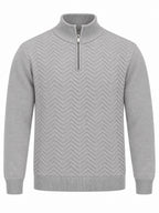 Grey Chevron Knit Half-Zip Sweater