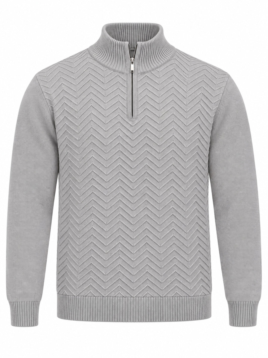 Grey Chevron Knit Half-Zip Sweater