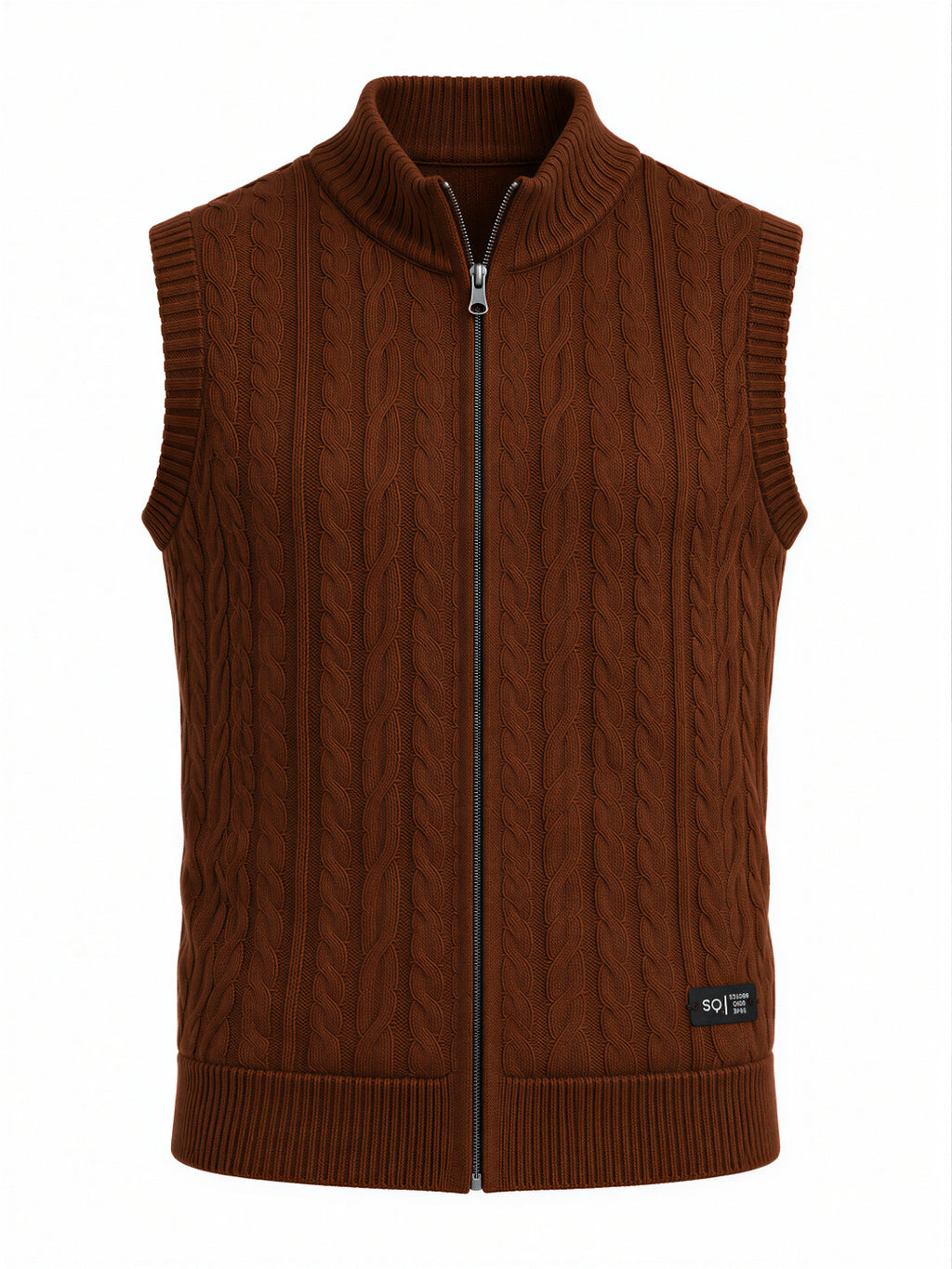 Coffee Chunky Cable Zip Cardigan