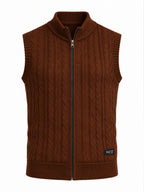 Coffee Chunky Cable Zip Cardigan