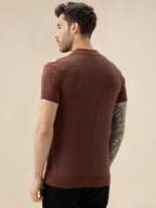 Men's Striped Polo Collar Half Sleeve Regular Fit Knit Sweater