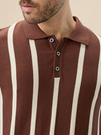 Men's Striped Polo Collar Half Sleeve Regular Fit Knit Sweater