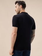 Men's Solid Textured Polo Collar Half Sleeve Open Knit Sweater