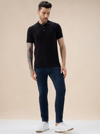 Men's Solid Textured Polo Collar Half Sleeve Open Knit Sweater