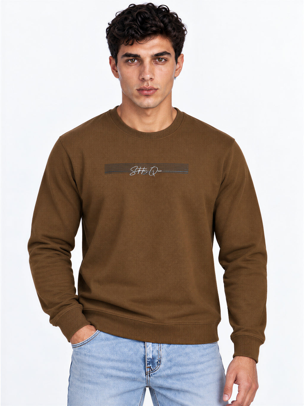 Mens Solid Round Neck Sweatshirt