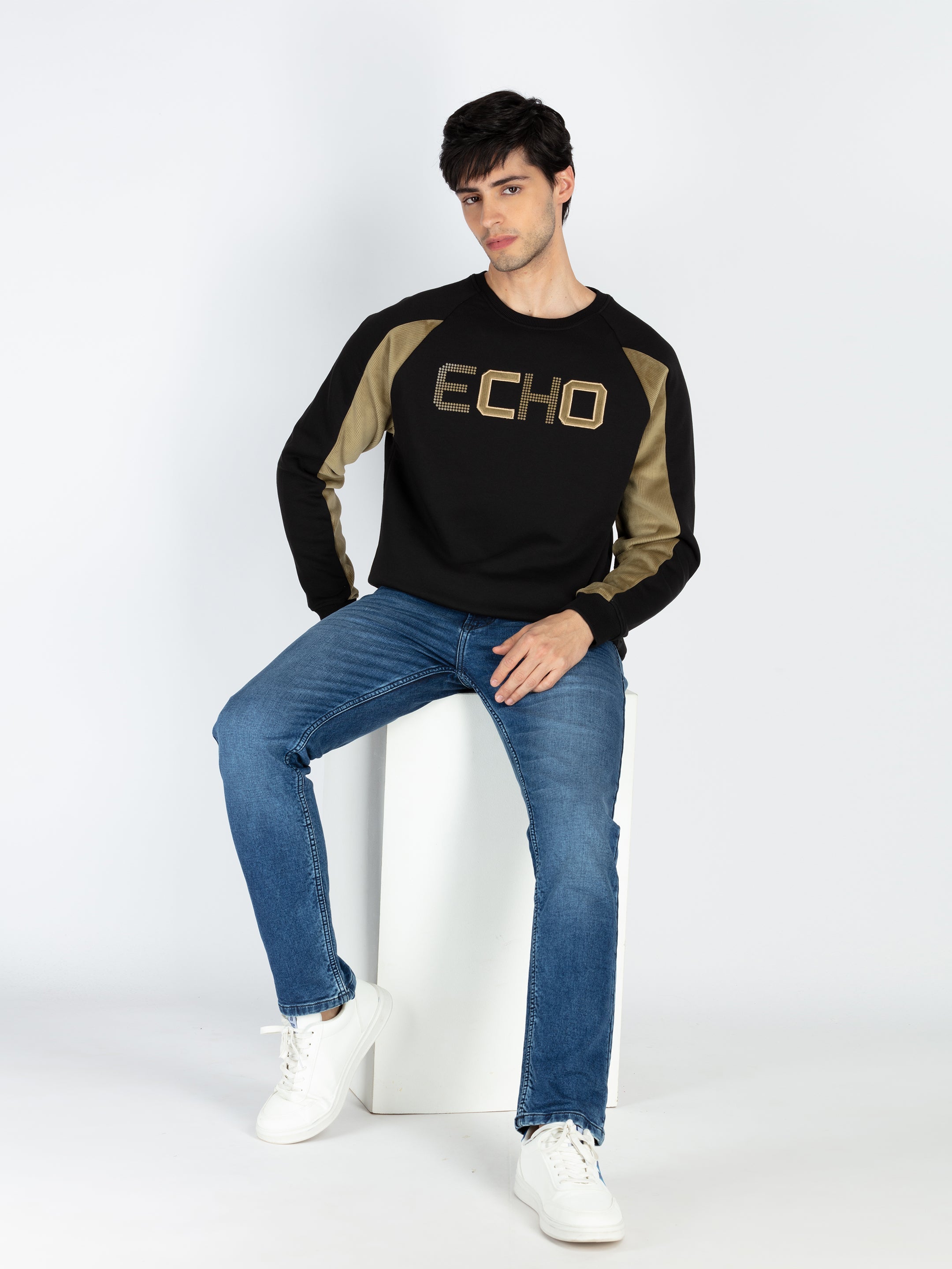 Mens Colorblocked Round Neck Full Sleeve Sweatshirt