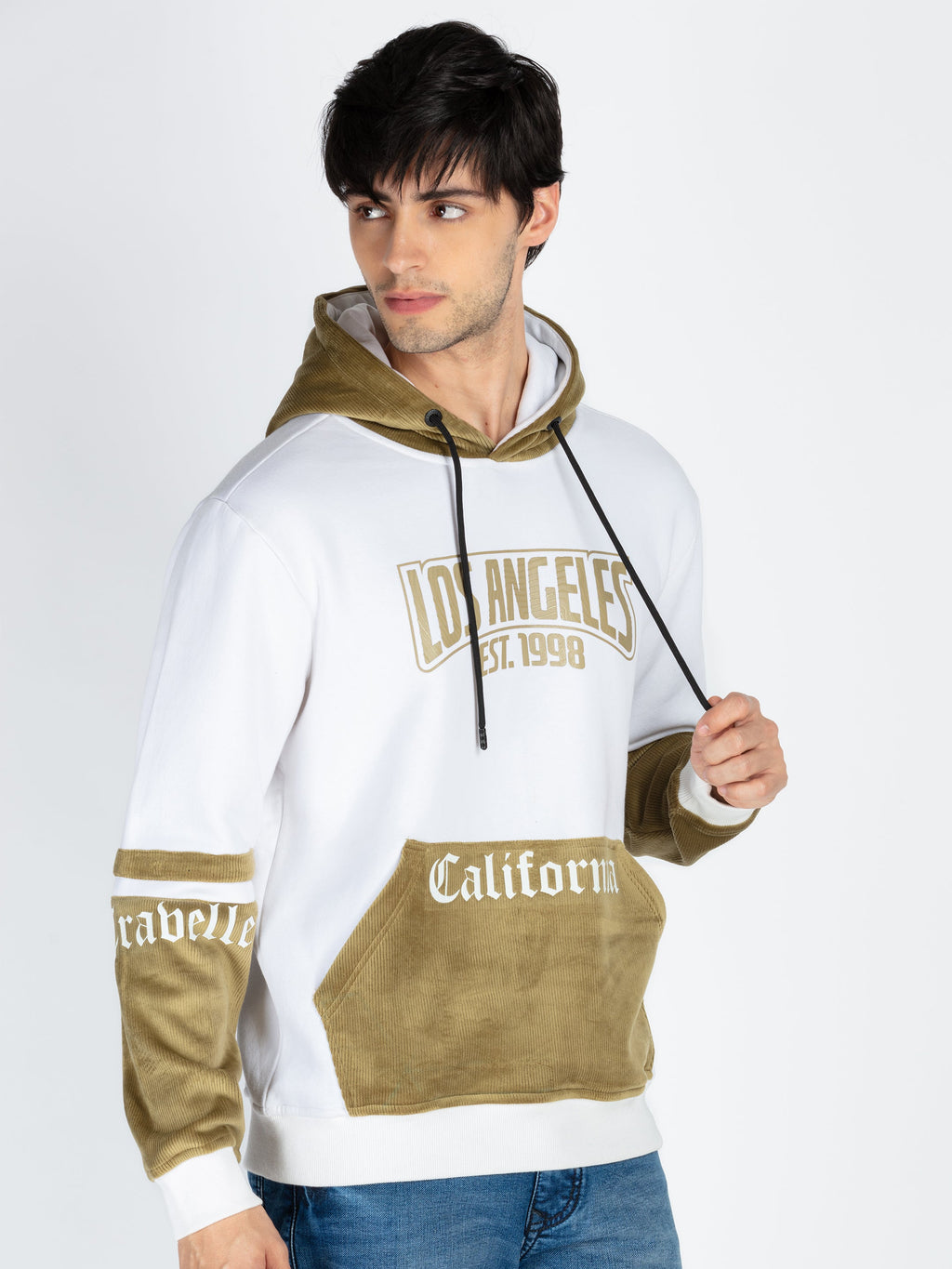 Mens Colorblocked Full Sleeve Hooded Sweatshirt
