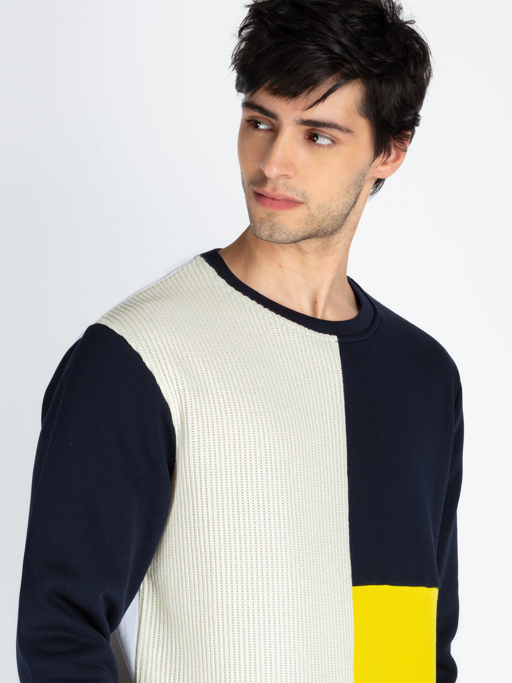 Mens Colorblocked Round Neck Full Sleeve Sweatshirt