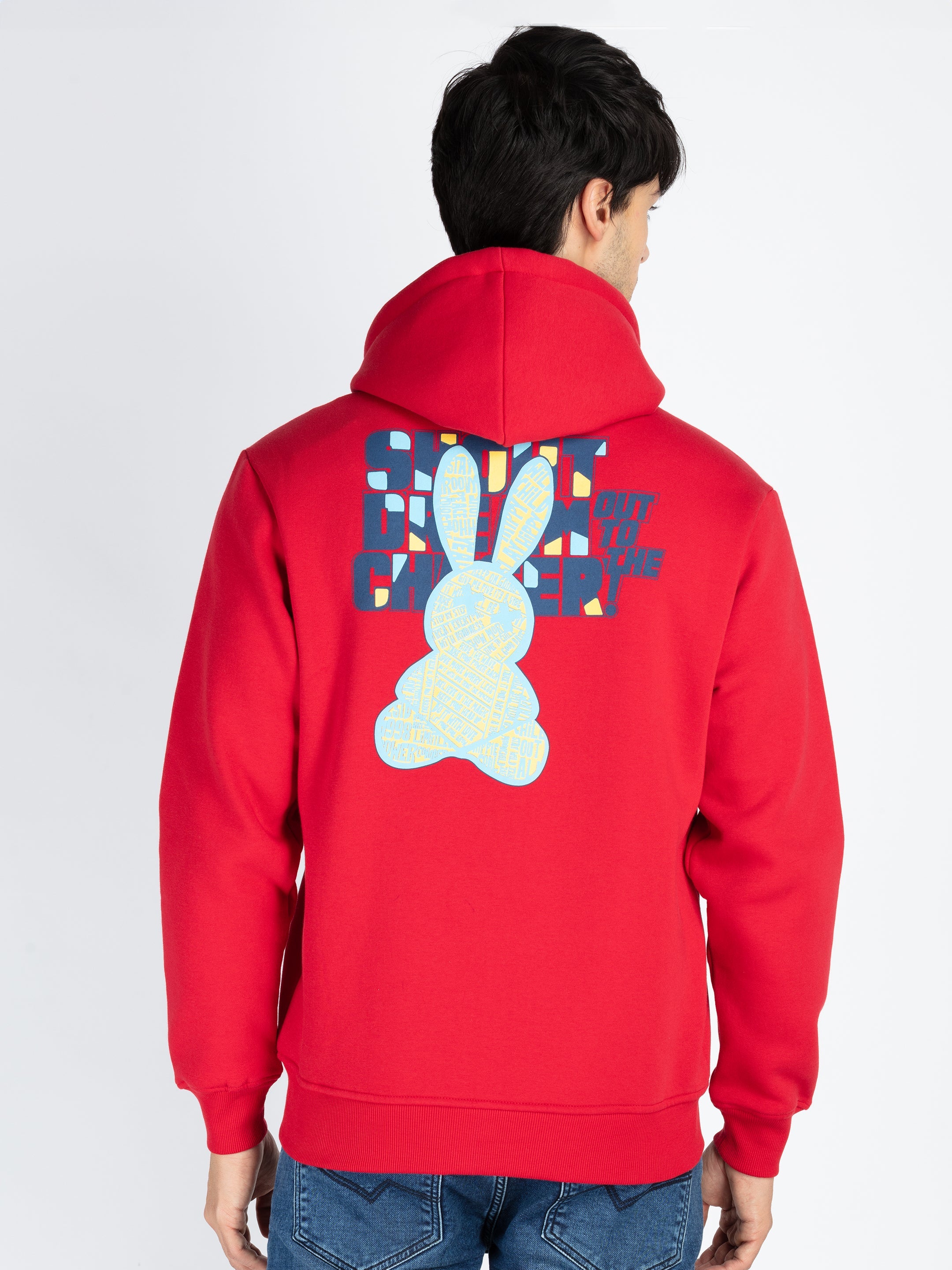 Mens Printed Round Neck Hooded Sweatshirt
