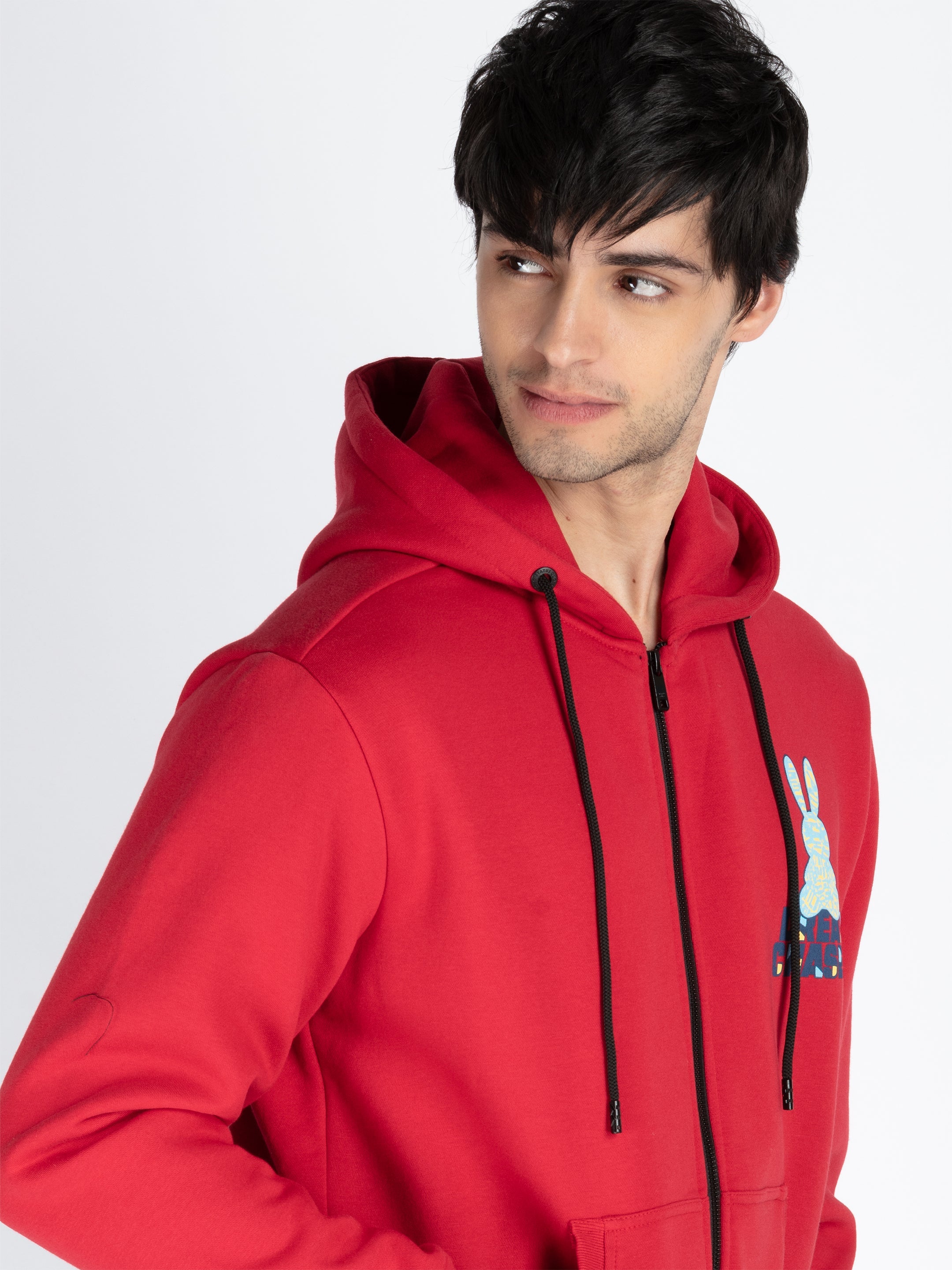 Mens Printed Round Neck Hooded Sweatshirt
