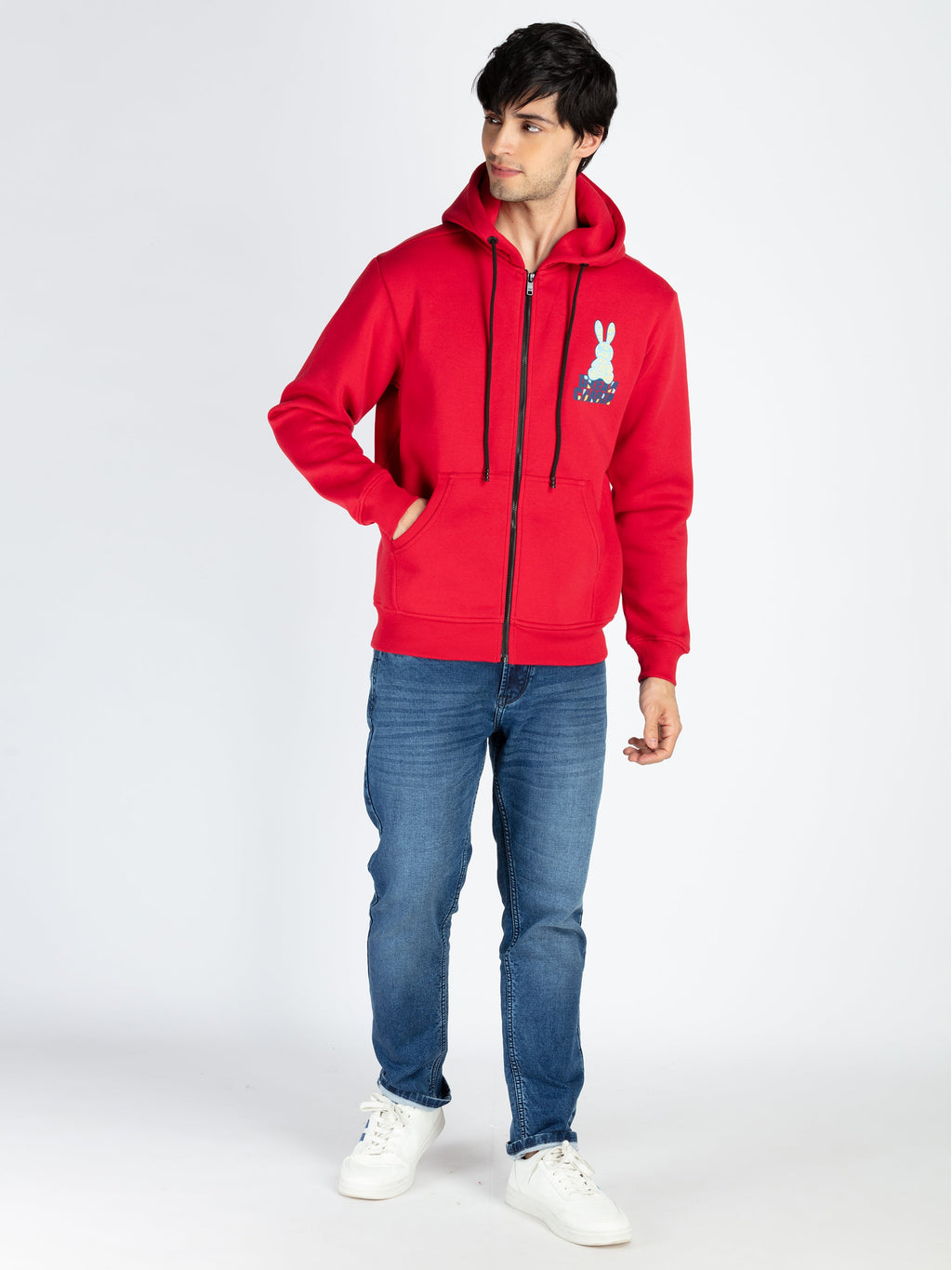 Mens Printed Round Neck Hooded Sweatshirt